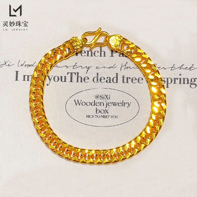 

9999 24 К настоящее золото властное блестящее лицо лошадь кнут браслет M пряжка босс толстая цепочка классический модный подарок для парня