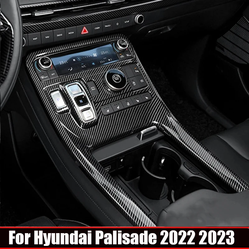 

For Hyundai Palisade 2022 2023 Carbon Fiber Central Console Cover Center Gear Panel front Water Cup Storage Box Trim Frame