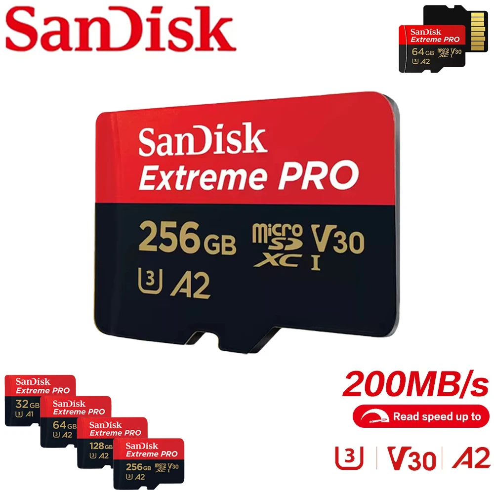 Tarjeta de memoria TF SanDisk de alta velocidad, A2 U3 V30 C10 100MB/s, tarjeta Micro SD portátil, con capacidades que van desde 32GB hasta 512GB