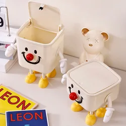 Desktop Trash Can Mini Cartoon Multi-functional Trash Can Car Storage Bucket  Household with Lid Living Room 2/3L