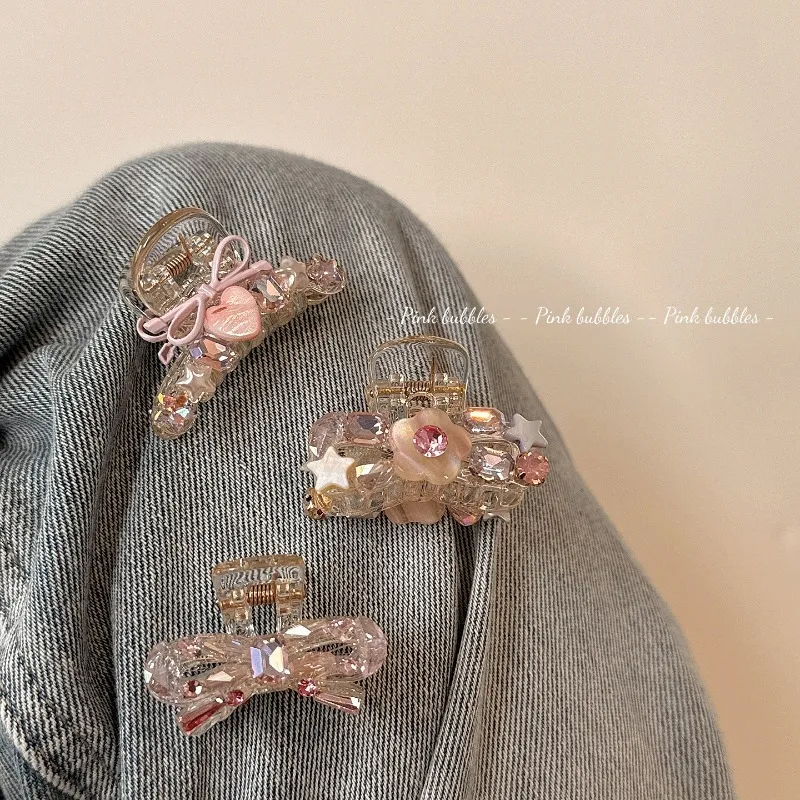 

Ультра-блестящая заколка для волос с бриллиантовым бантом, милая и девчачья заколка с розовым цветочным принтом для девочек