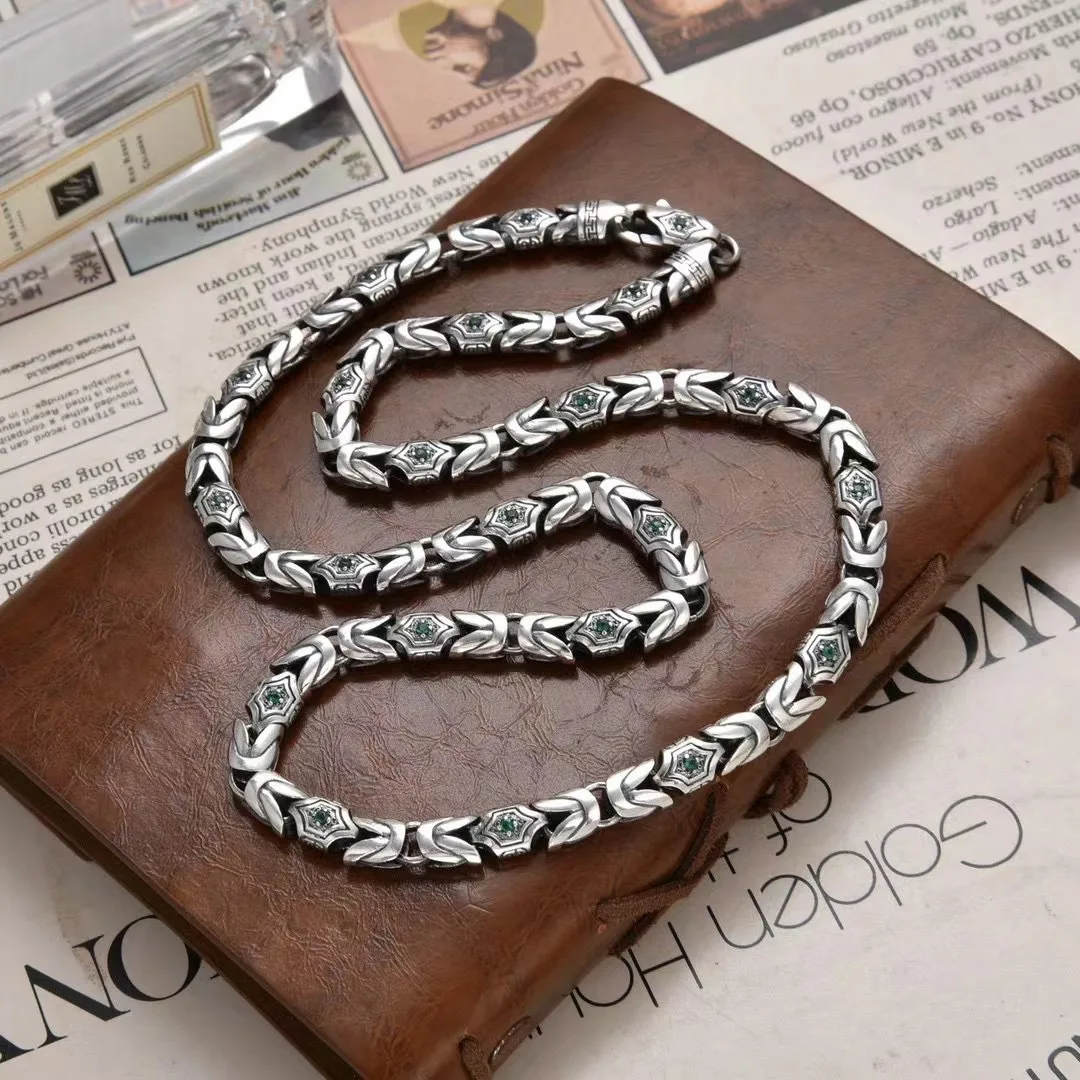 New Vintage Peace Pattern Diamond Accent Statement Necklace Adjustable Chain Trendy Unisex Jewelry