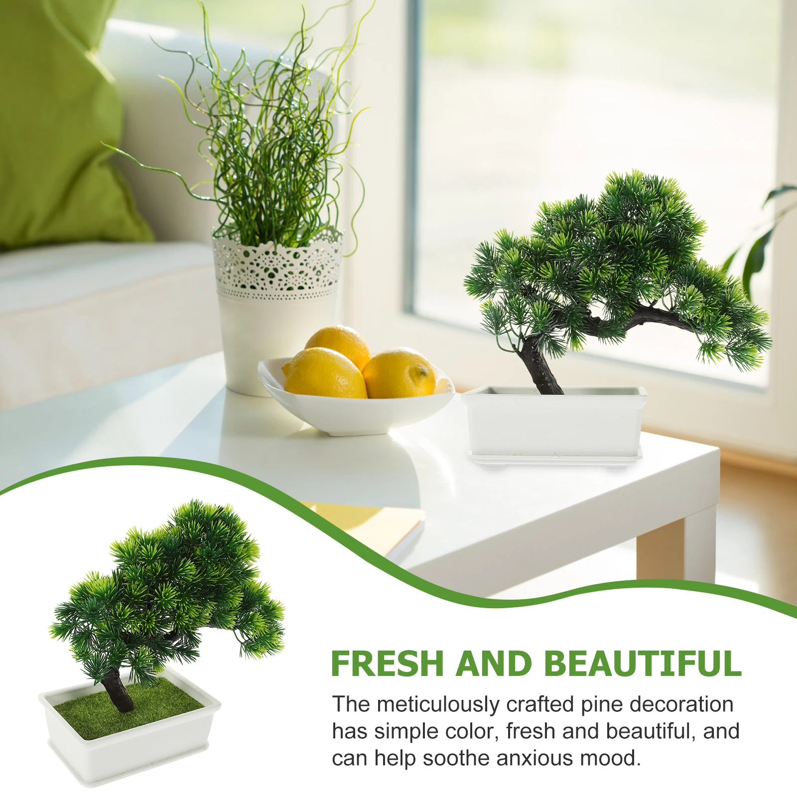 

1pc Artificial Bonsai Tree Resin Plant Fake Pine Ornaments Home Office Decor Desktop Adornments Household Fake Green Plants