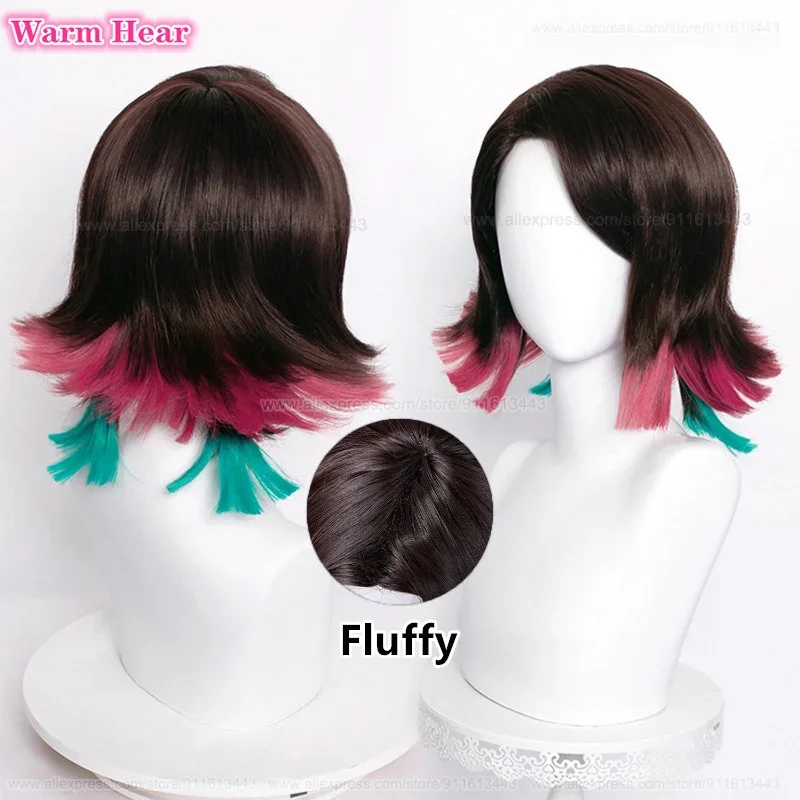 Anime Enmu Unisex 35cm T-color Gradient Cosplay Anime Wig Stickers Heat Resistant Synthetic Hair Halloween Party Wigs + Wig Cap