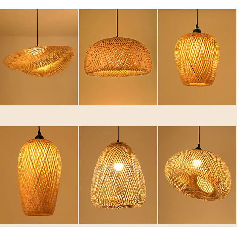 

ZK50 Handmade Rattan Chandelier Round Straw Hat Bamboo Lamp LED E27 Pastoral Restaurant Chandelier Cafe Bar Decorative Light