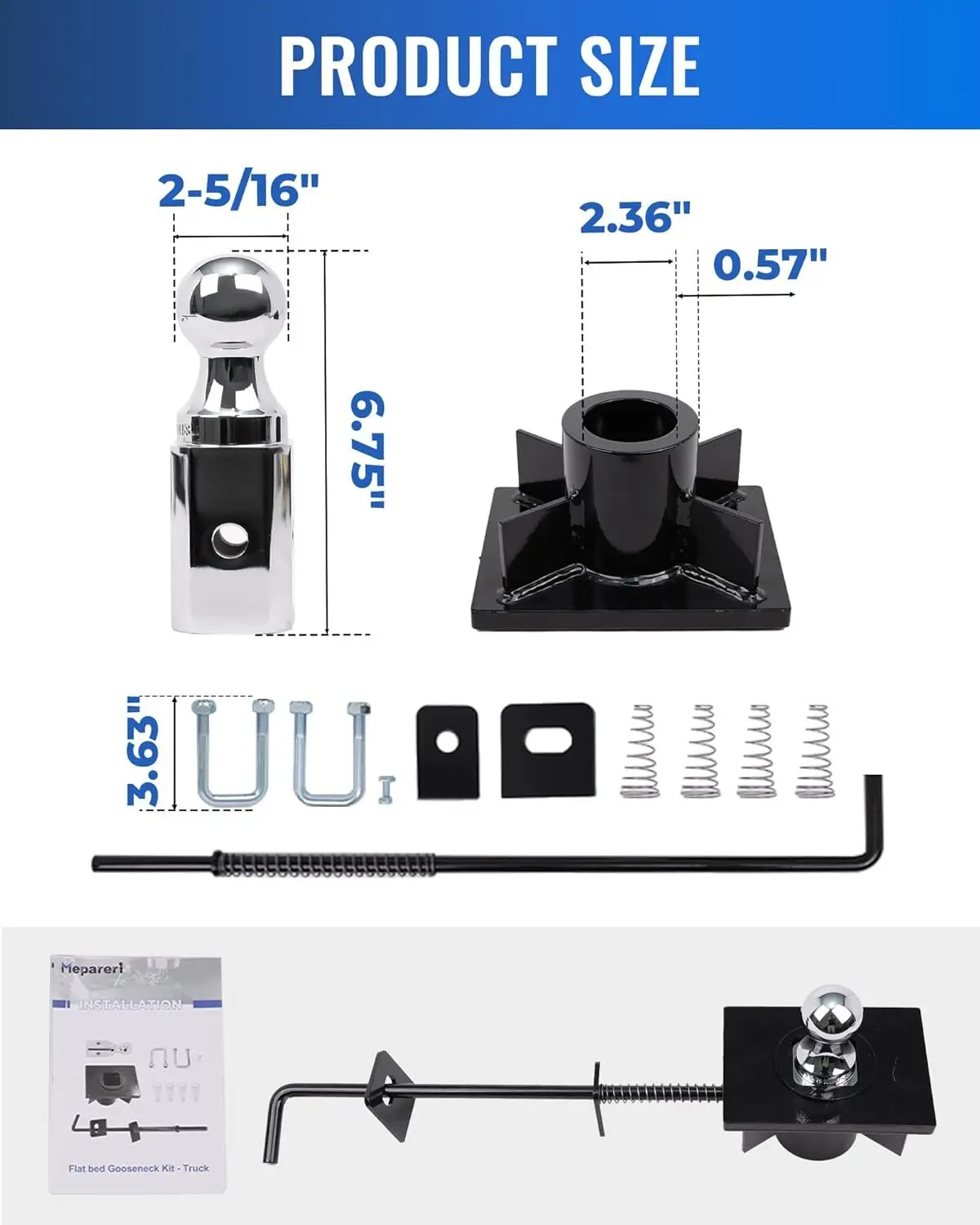 Stalen zwanenhals trekhaakset geschikt voor platte bedden, GTW 31000 lbs, vervang GNRK1500 nieuw