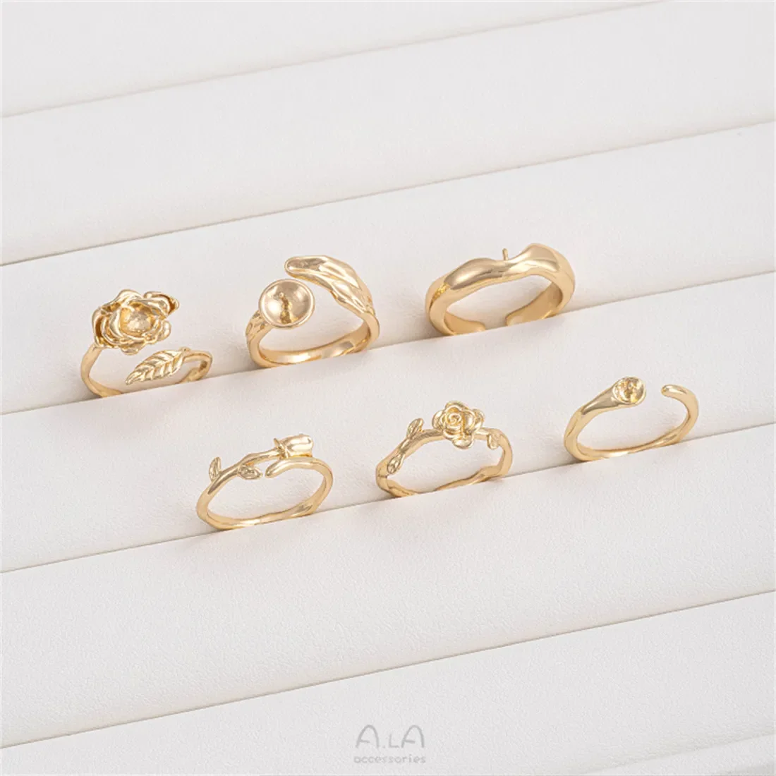 Set cincin manik daun abstrak Tulip mawar paket emas 14K aksesoris buatan tangan mutiara buatan tangan DIY B712