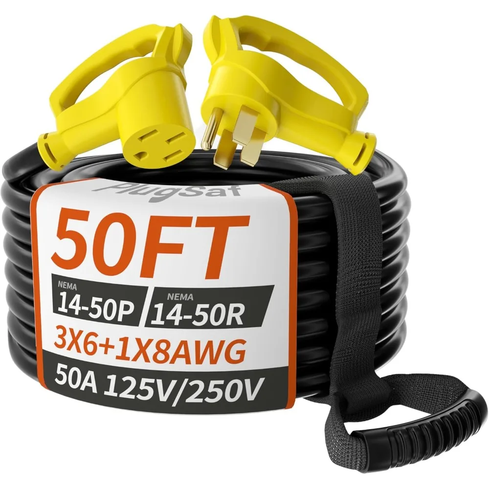 

50 Amp RV/EV Extension Cord Outdoor with Grip Handle,4 Prong Flexible Heavy Duty 6/3+8/1 Gauge STW RV Power Cord Waterproof