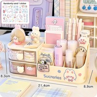 New Kawaii Desk Organizer Storage Box Cute Bear Handle Drawer Stationery Pen Holder Sticky Note Tape Storage Box Organizer Rack