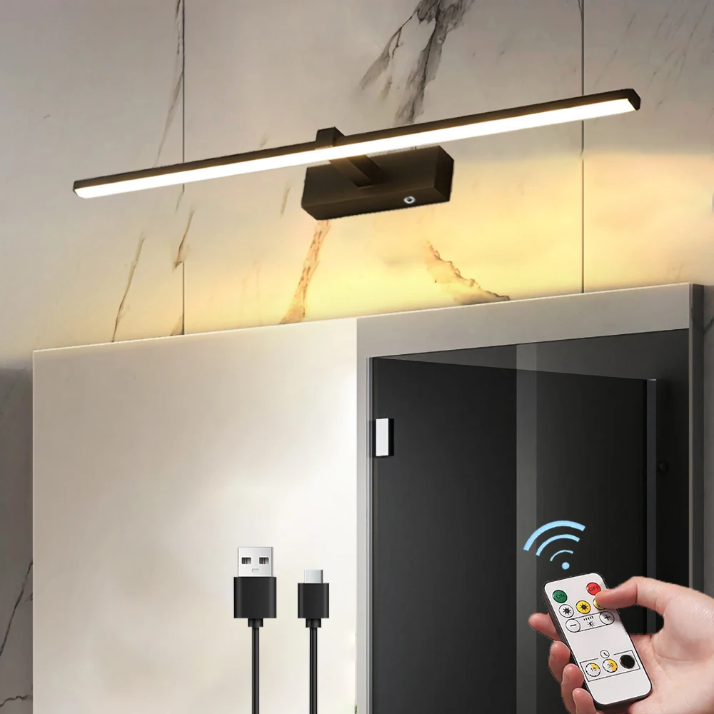 

Minimalist LED Charging Wall Lamp With Touch Switch Remote Control Wireless Bedroom Bathroom Mirror Headlight Indoor Lighting