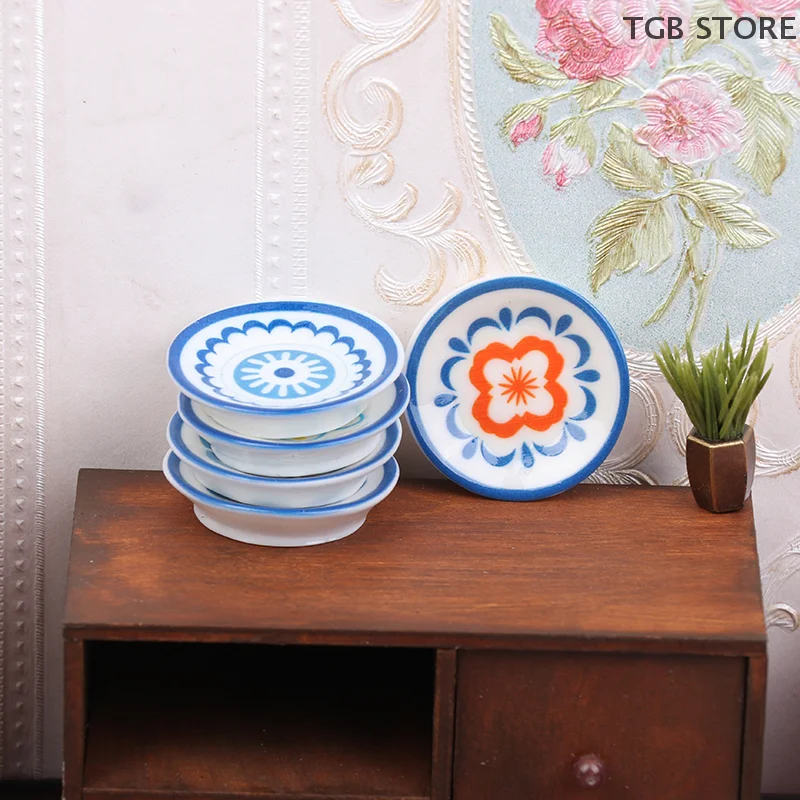 5 個 1:12 シミュレーション白青磁器プレートキッチン装飾ドールハウスアクセサリーごっこ遊びおもちゃ