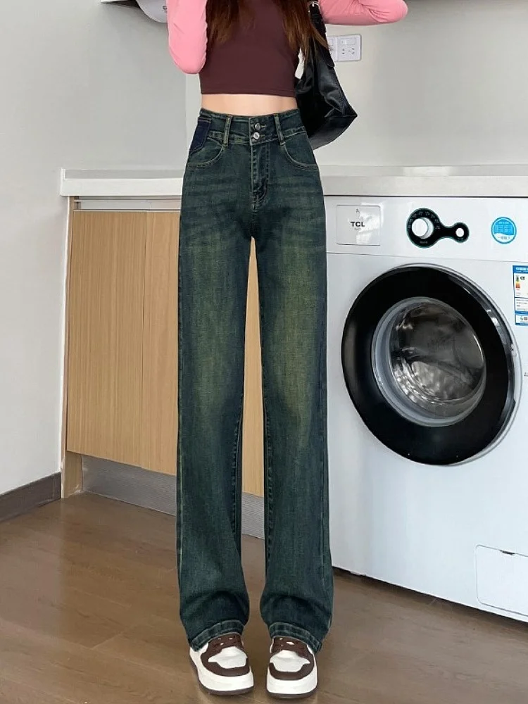 

Широкие джинсы с высокой талией, женские летние новые цветные свободные брюки прямого кроя, длинные брюки из смеси хлопка и полиэстера