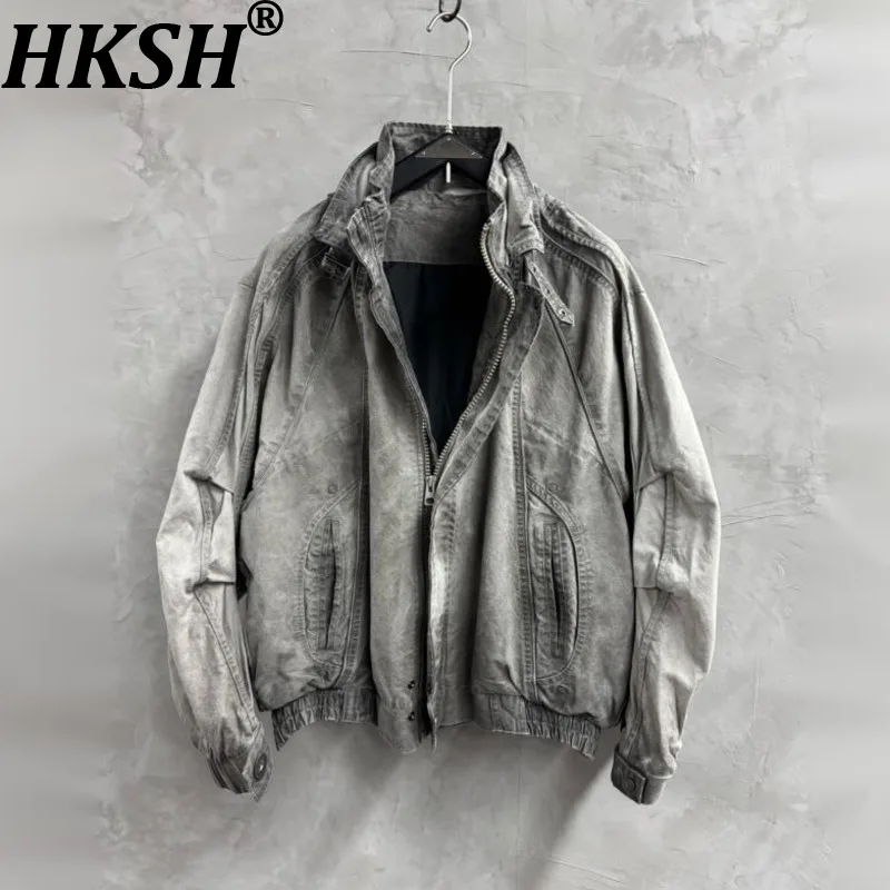 HKSH Sping Autumn Winter New Men Tide Chic Punk Waste Land Faded Retro Jacket Niche Patchwork Y2K Light Luxury Coat Vibe HK28117