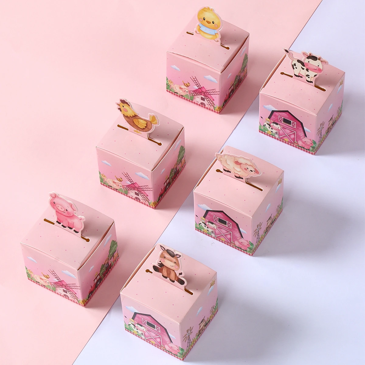 24pcs Farm Animals Gifts Candy Box Jungle Birthday Party Decoration Kids Baby Shower Paper Packing Box Biscuit Portable Bag Box