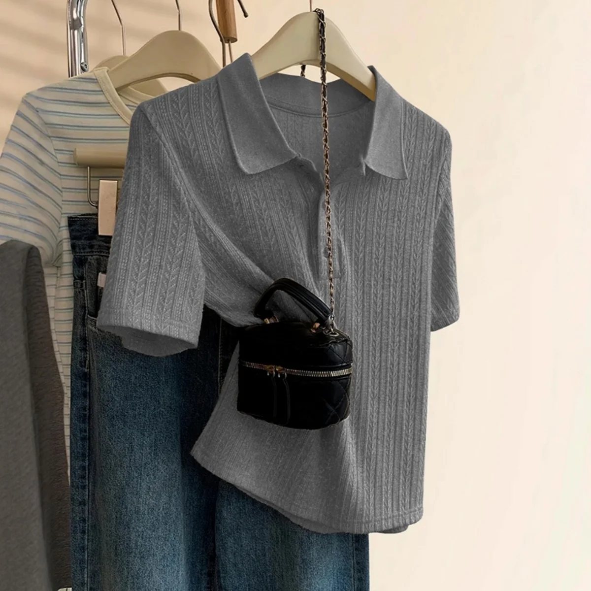 Odzież damska Nowy sweter z dzianiny z kołnierzykiem, damskie pulowery, swetry, sweter z krótkim rękawem, sweter dzianinowy, pulower, damskie topy Q2532