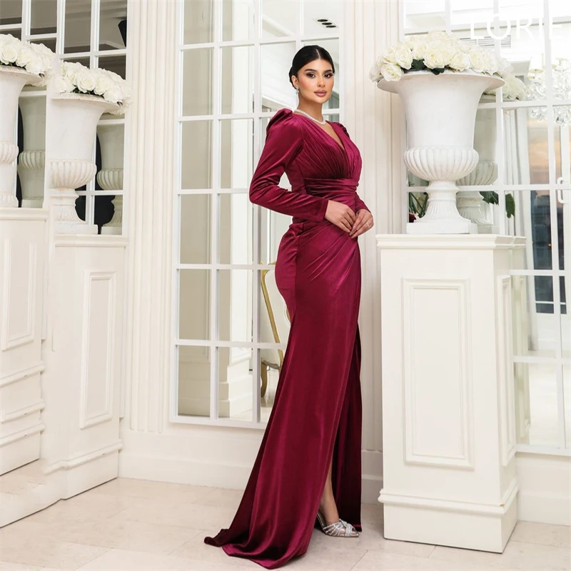 

LORIE Mermaid V-Neck Evening Dresses vestidos de fiesta Long Sleeves Prom Gowns Gauze فساتين سهرة Customized 2025