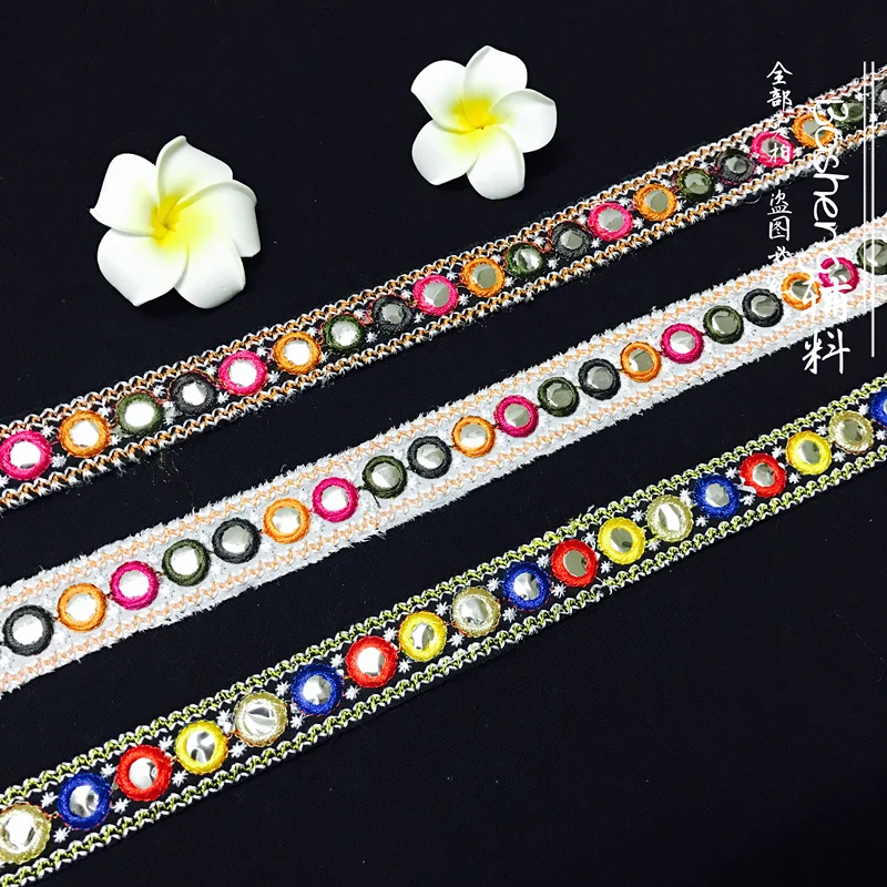 Ethnic Style Handmade Lace Trim Embroidered Ribbon with Totem and Gold Thread Pattern for DIY Accessories