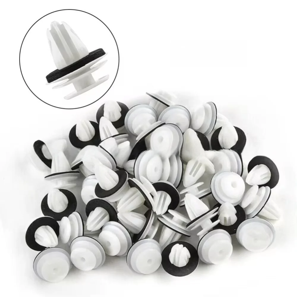 

100pcs/set Plastic Door Panel Clips with Sealing Rings Fixed Rivet Bumper Clips White Automotive Fasteners Rivet Trim Fastener