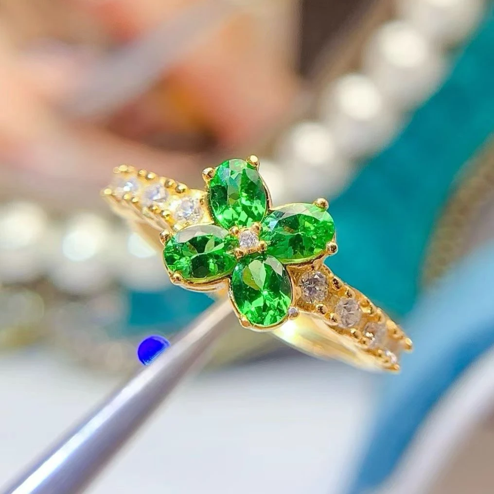 Certified Natural Tsavorite Ring 925 Silver, Unique Flower Cluster Design Gemstone Ring for Women, Fine Jewelry with Gift Box