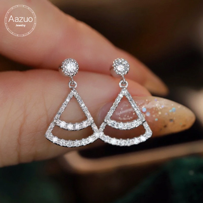 Aazuo 18K Pure White Gold Real Diamonds 0.45ct Classic Sector Stud Earring Gifted For Girl Birthday Party Fine Jewelry Hot Sell