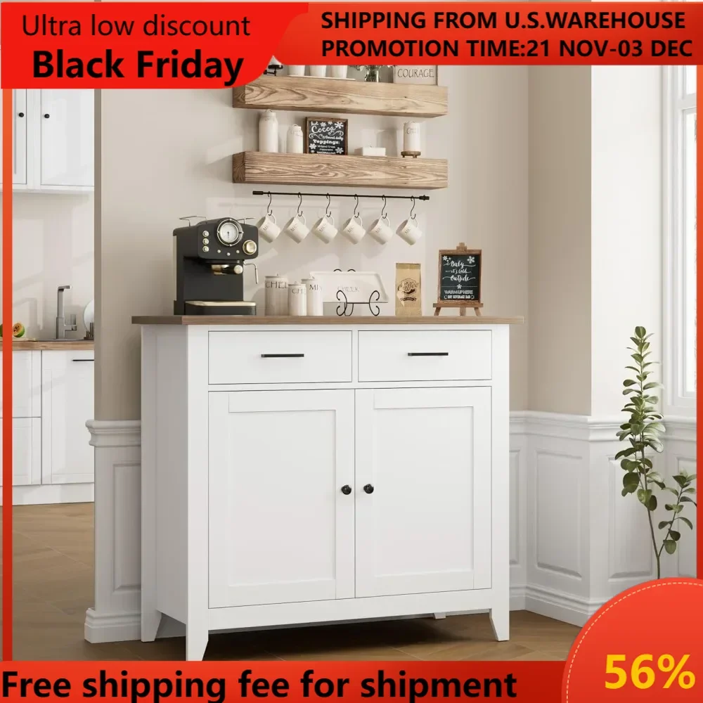 

Kitchen Storage Cabinet with Drawers and Doors, Floor Sideboard and Buffet Server Cabinet, Entryway Console Cabinet