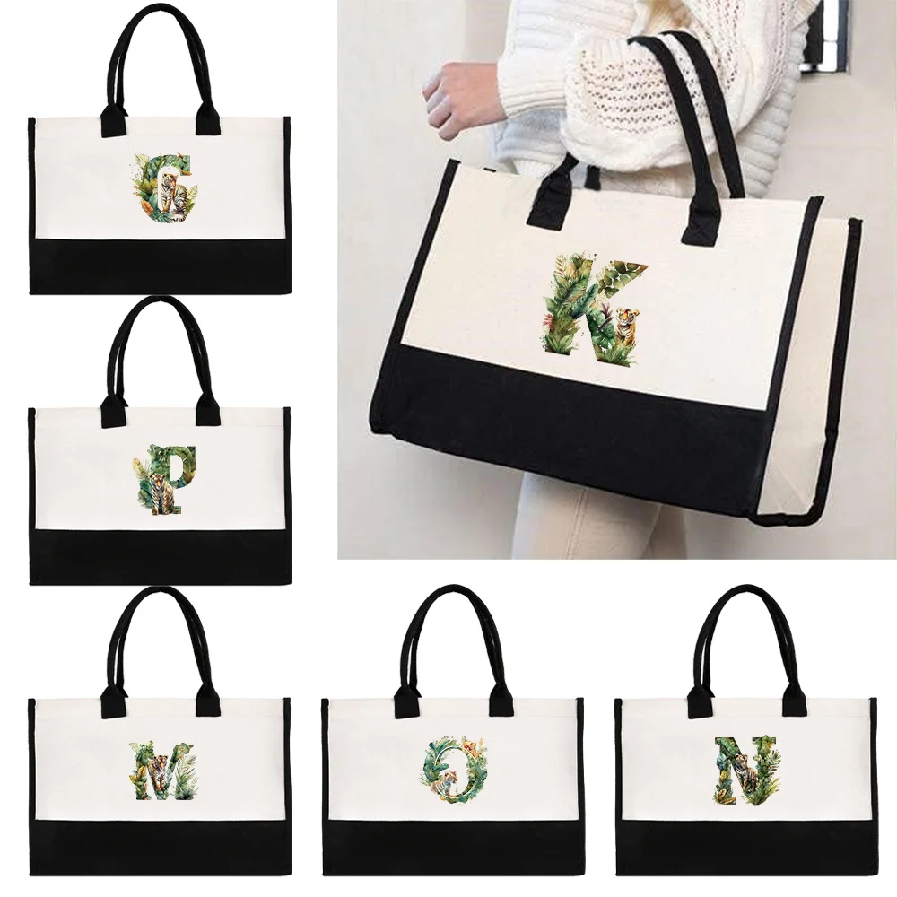 Beach Bag Elegant Ladies Jute Handbag Women Holiday Beach Casual Tote Bags  Grocery Storage Bag Original Jungle Tiger Printing