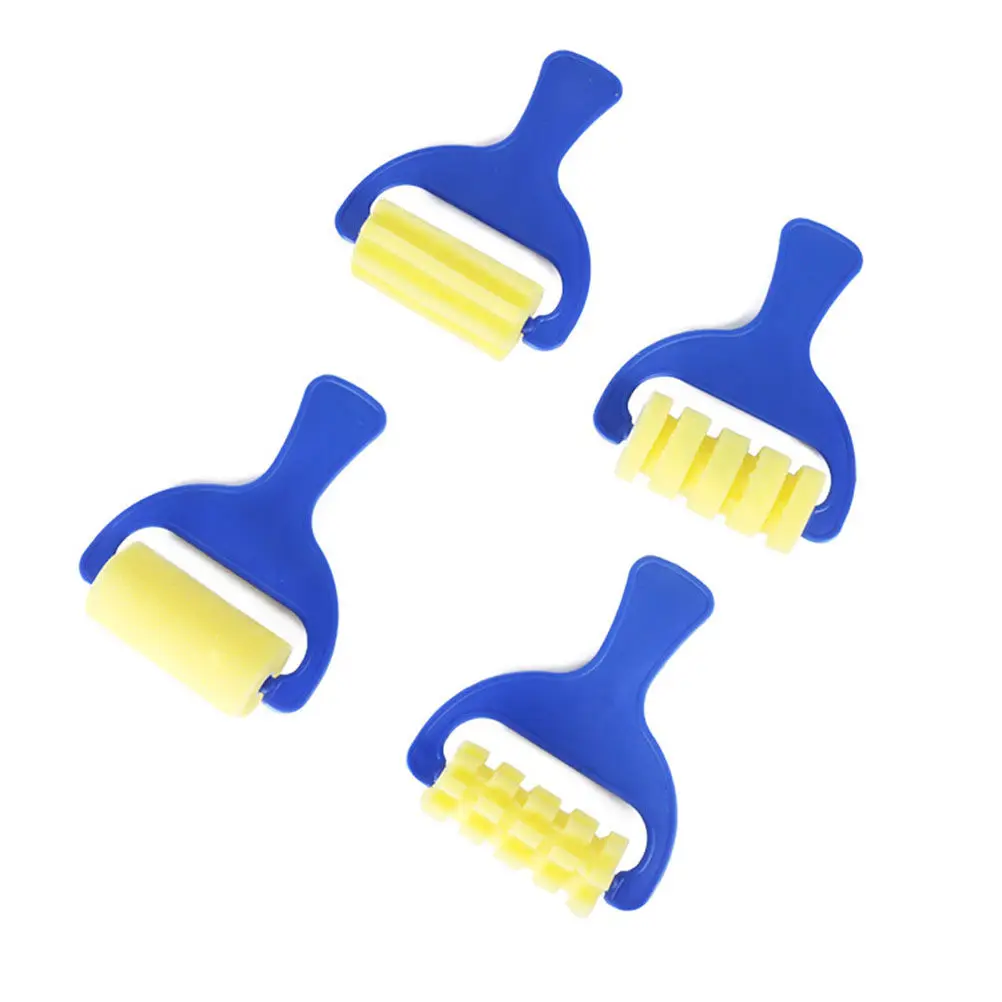 4Pcs Sponge Drawing Roller Brush Set Compact Portable Handle Design Prevents Dirty Hands Ideal for Kids Painting Art Classes