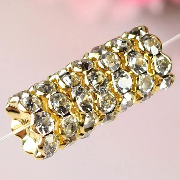 50pcs/lot 4 6 8 10mm Gold-color Crystal Rhinestone Wavy Rondelle Loose Spacer Beads for DIY Jewelry Making Findings Accessories