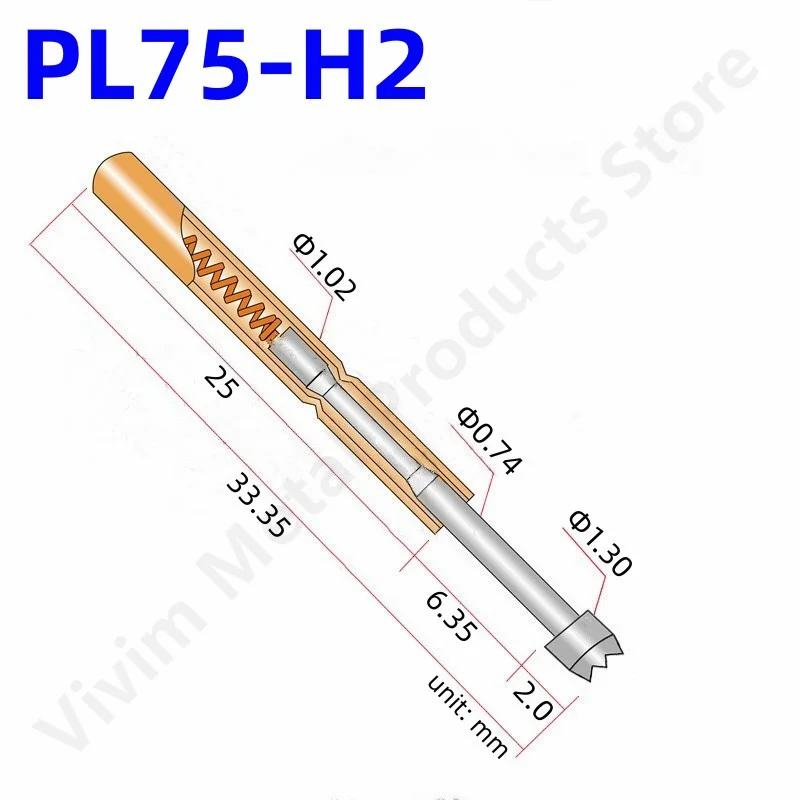 100PCS PL75-H2 33.35mm 9-claw Plum Blossom Head Test Pin Dia 1.30mm Needle Spring Test Probe PL75-H Dia 1.02mm Test Pogo Pins