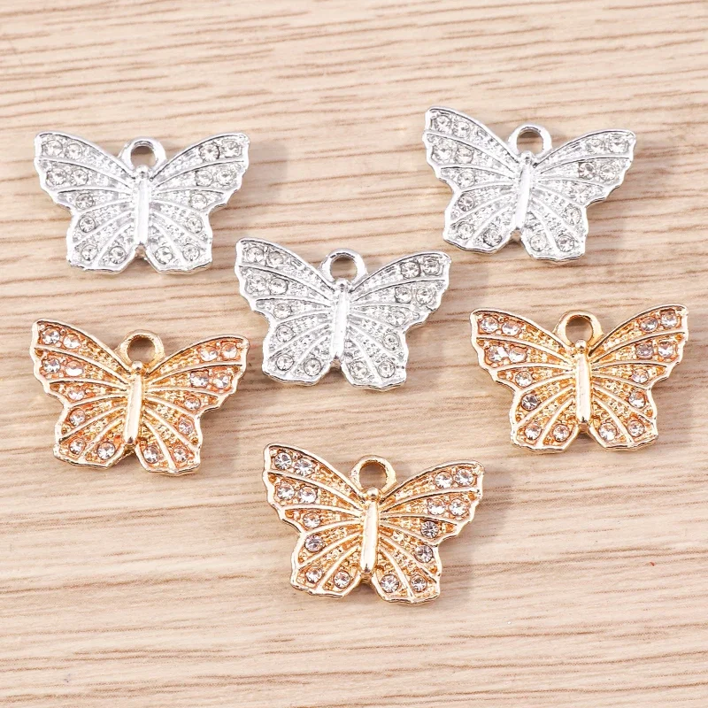 10 Stück 18x12mm Niedliche Kristall-Tier-Anhänger, Legierungs-Schmetterlings-Anhänger für Schmuckherstellung, Halsketten, Ohrringe, DIY-Bastelbedarf – Detail 5