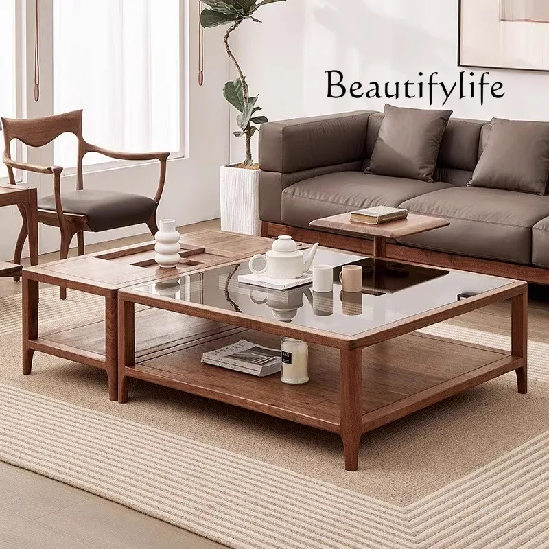 Nordic Solid Wood Simplicity Living Room Home Tea Table Light Luxury Square Chinese Tea Table Combination