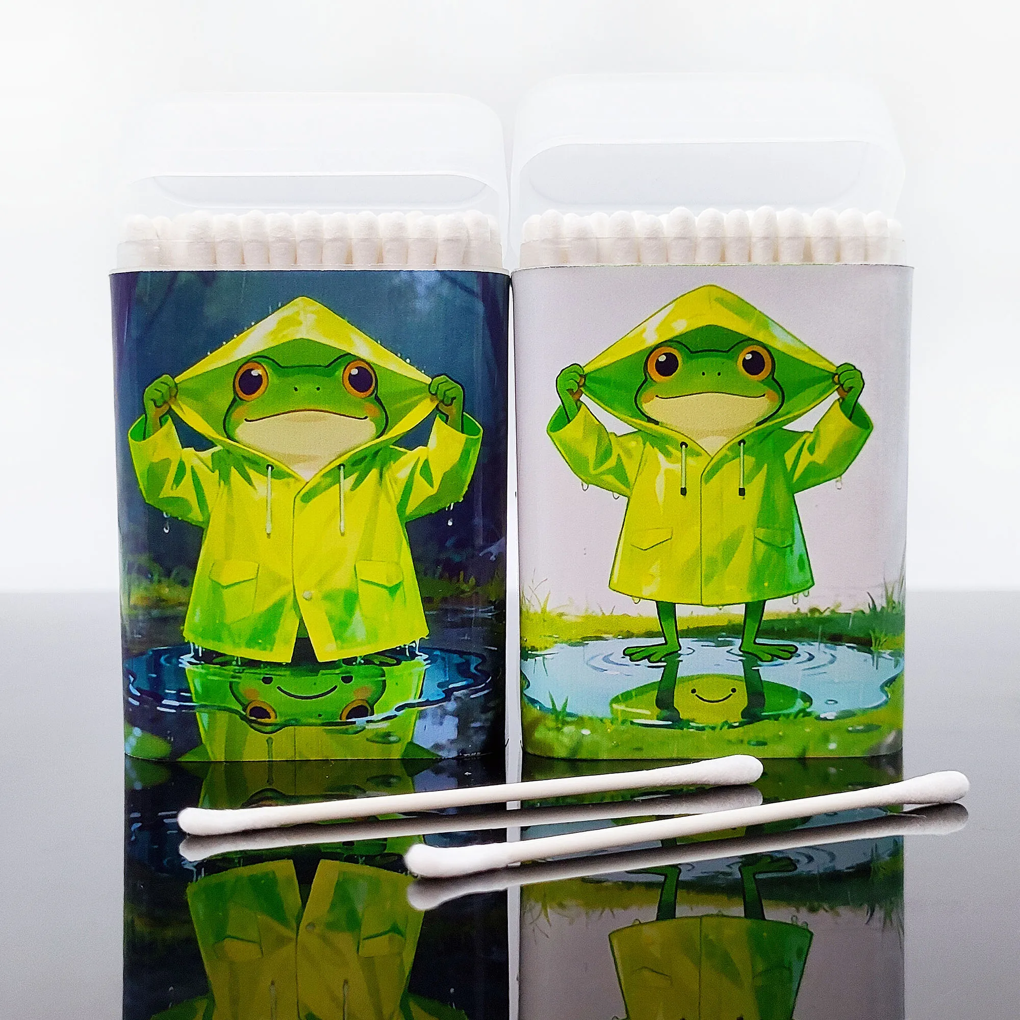 200pcs Rainy Frog Theme Cotton Stick Multi functional Double headed Cotton Swamp Round Spoon Cotton Swamp Stick.