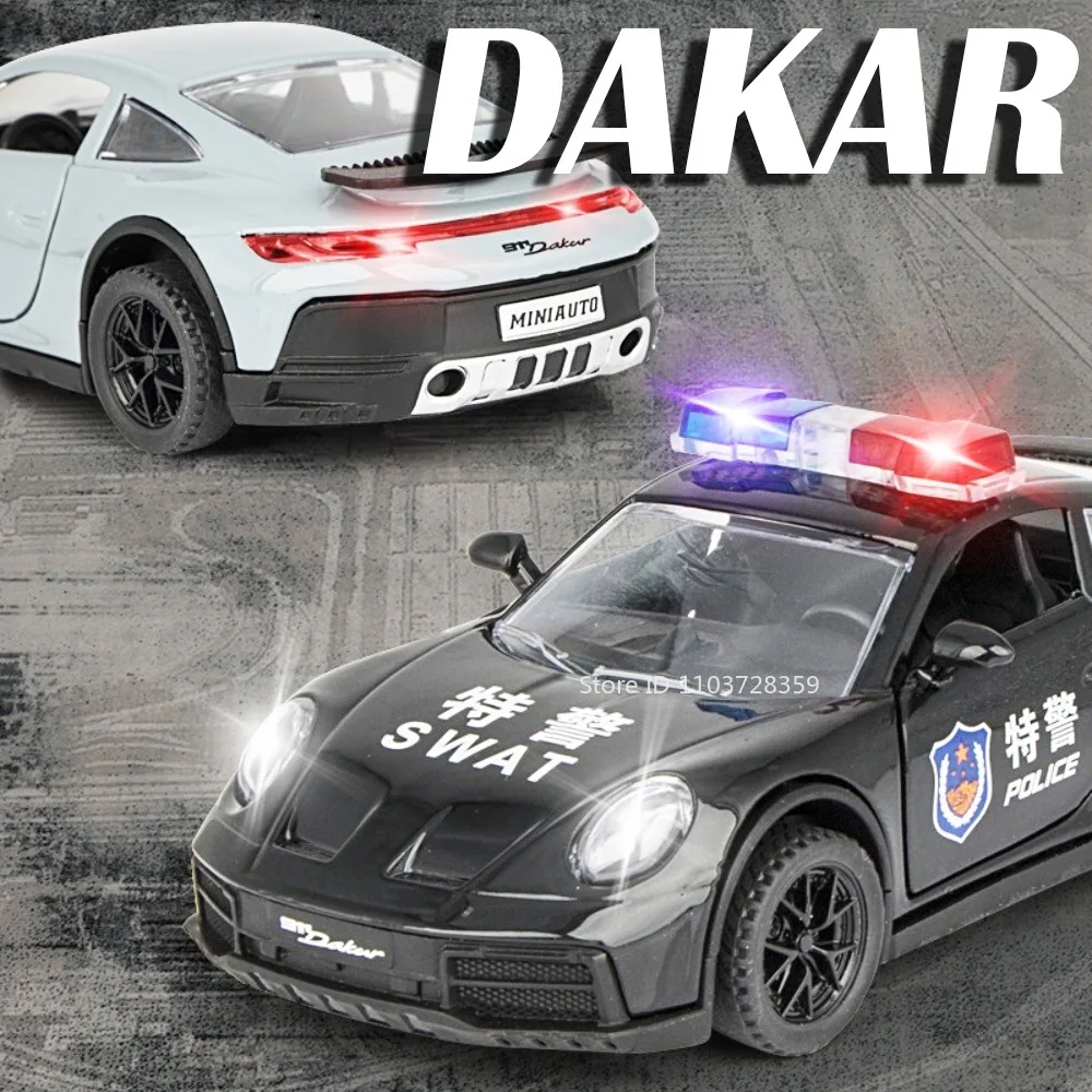 1:32 911 Dakar Model Sports Car Toys Metal Diecast Mini Supercars Sound Light Doors Opened Pull Back Decoration for Kids Gifts
