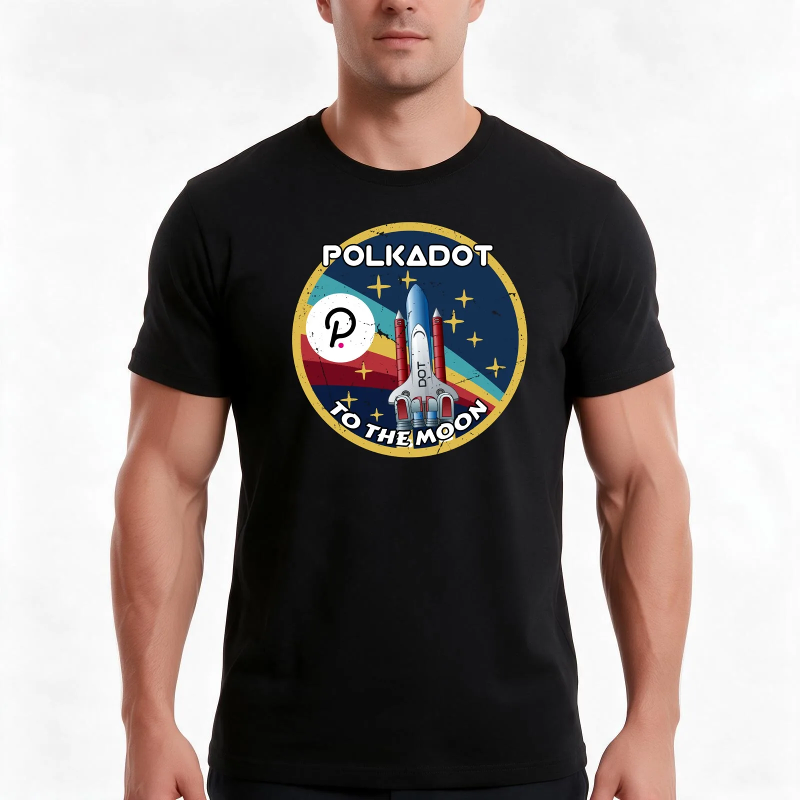 Polkadot DOT Cryptocurrency Space Badge T-Shirt, Summer Casual Cotton Tee, Oversized Streetwear Tops, Vintage Graphic Print