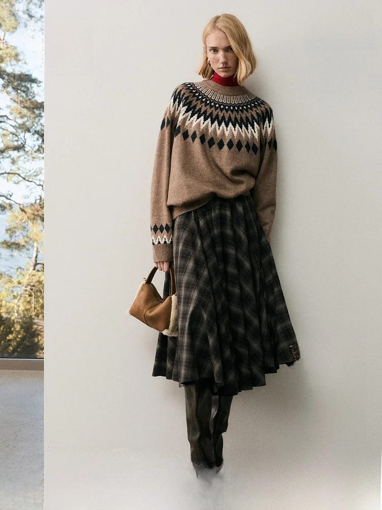 

H&M Women's Wool Knitted Sweater Fair Isle Embroidery Long Sve Inner Wear Casual Sle Polyester Fiber Nylon Fiber Wool Blend