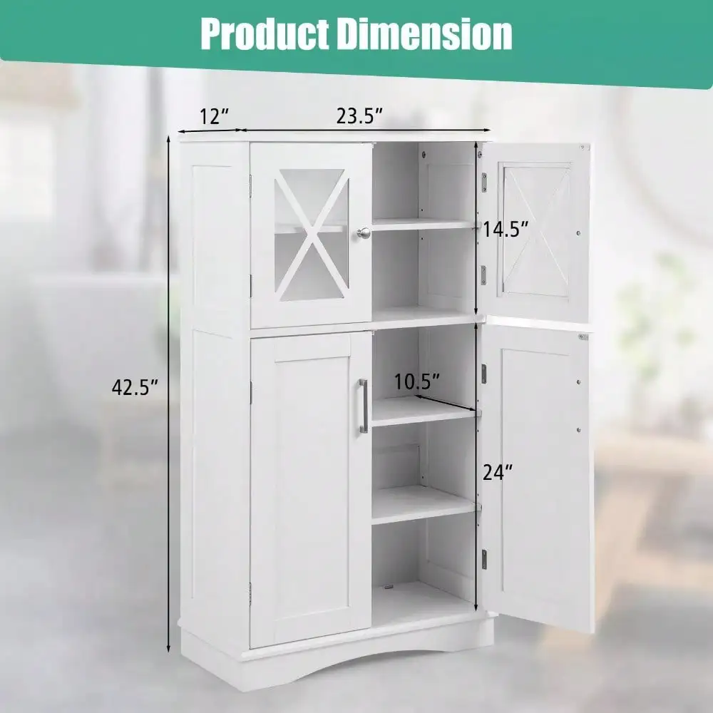 Linen Storage Cabinet Bathroom Storage Cabinet with Doors and Adjustable Shelves