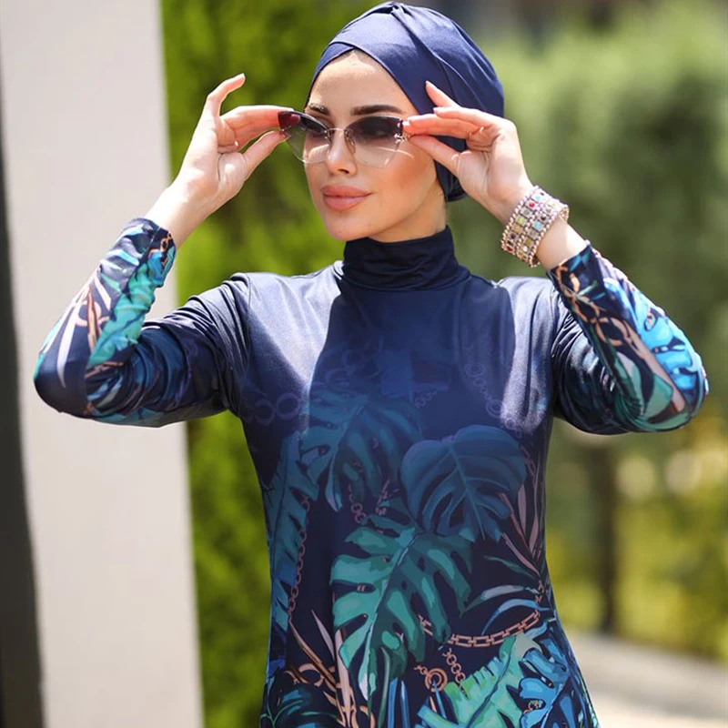 Burkini muslim swimwear abaya mujer musulmana hijab turbante bañador manga larga Burkini-traje de baño musulmán para mujer, bañador modesto de talla