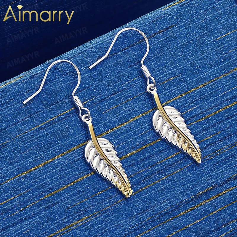 925 Sterling Silver Exquisite Two Tone Feather Earrings for Women's Parties Banquets Weddings High-quality Fashion Jewelry