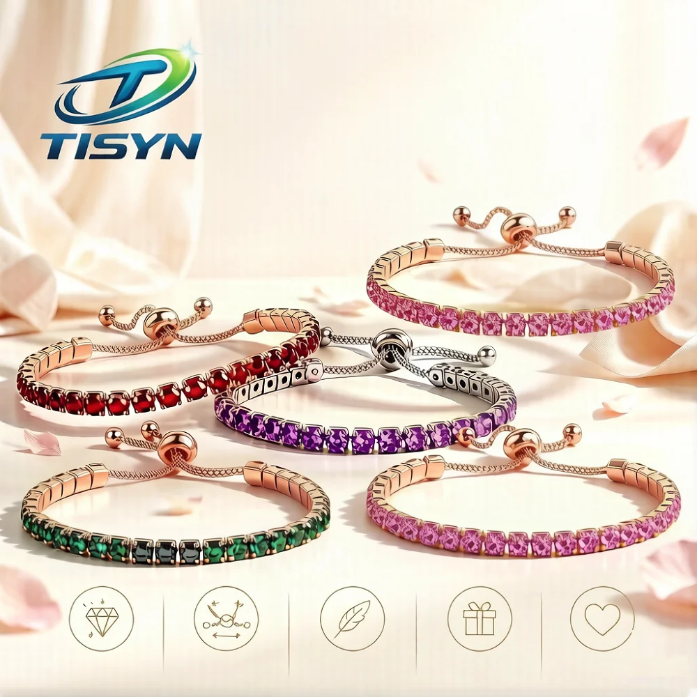

TISYN Adjustable Crystal Bracelets for Women – Zinc Alloy Stretch Bracelet with Colorful Rhinestones, Lightweight Elegant Jewelr