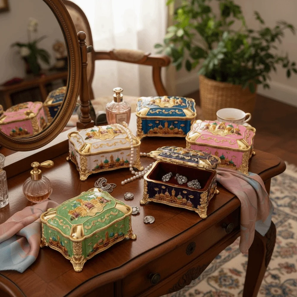 Mini Portable Jewelry Storage Box Enamel Alloy Embossed Castle Ring Storage Jar Retro Creative Colorful Princess Decorative Box