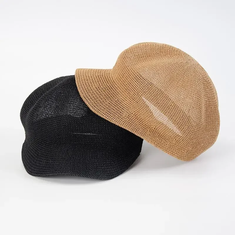 หมวกเบเร่ต์ทรงแปดเหลี่ยมสำหรับผู้หญิง หมวกกันแดดชายหาด หมวกจิตรกร หมวกเดินทางกลางแจ้ง น้ำหนักเบา ระบายอากาศดี หมวกปีกกว้างผู้หญิง สไตล์เรโทร แฟชั่น