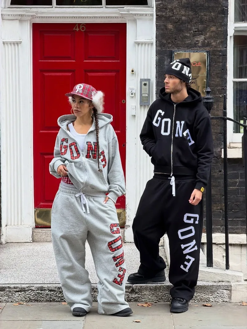 

Retro Y2K Harajuku hip-hop super large letter pattern grey black couple hoodies trendy high street gothic versatile sweatshirts