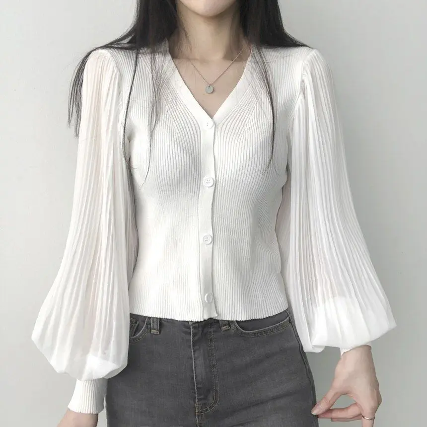V Neck Solid Button Pleated Patchwork Temperament Tops Spring Autumn Long Sleeve Elegant T Shirts Fashion Korean Women Clothing 10 S1852fc08b26f461b826746c353d2eecdr
