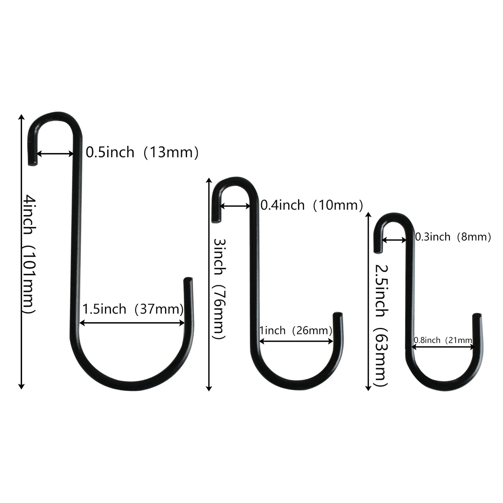 5Pcs 2.5/3/4 Inch S Hooks for Hanging Plants Kitchen Bathroom Organization S-Shaped Hook for Kitchenware Pots Wall Storage Racks