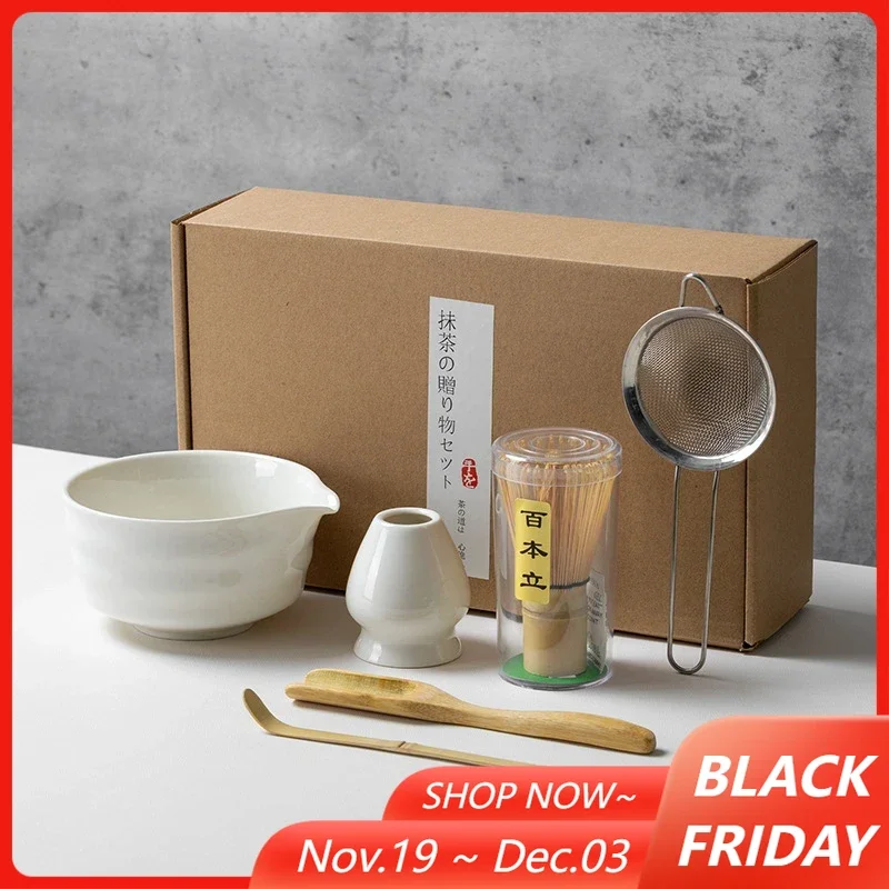 

6 шт., японская керамическая чаша для матча, чайный венчик для чая, держатель для чая, совок, чашка для ситечка, подарочный набор для любителей чая