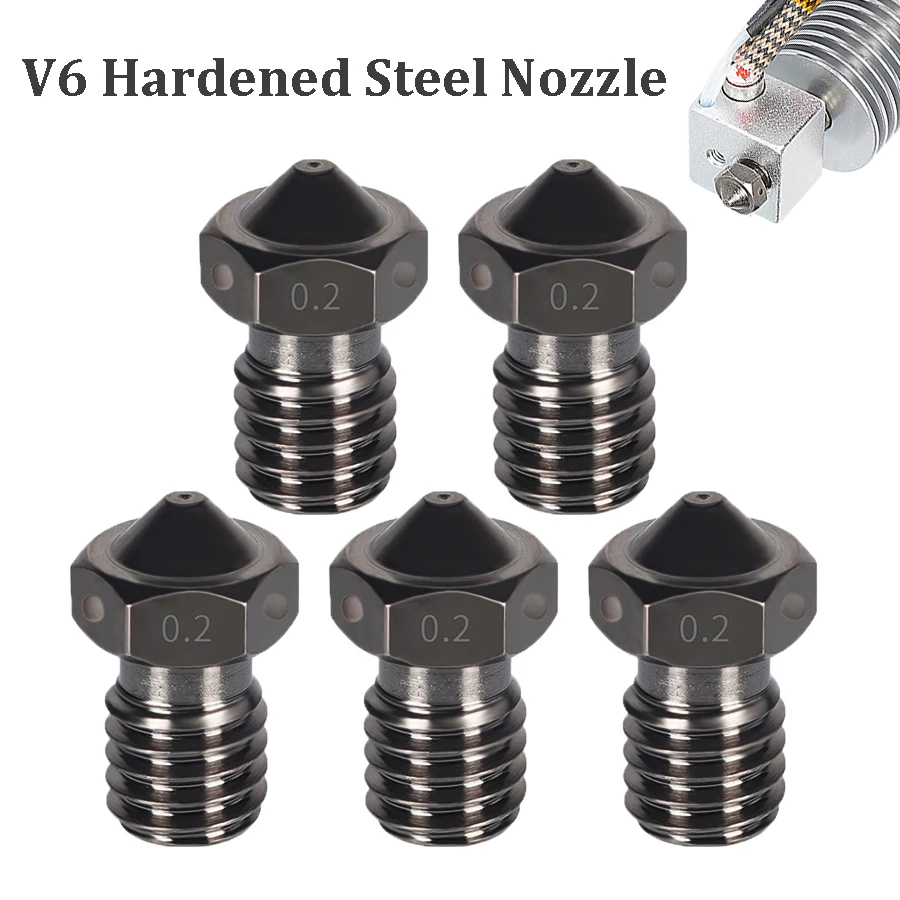 2pcs Hardened Steel V6 Nozzle M6 Thread Corrosion-Resistant E3D V6 Hotend Nozzles For 1.75mm Carbon Fiber PEI PEEK Filament