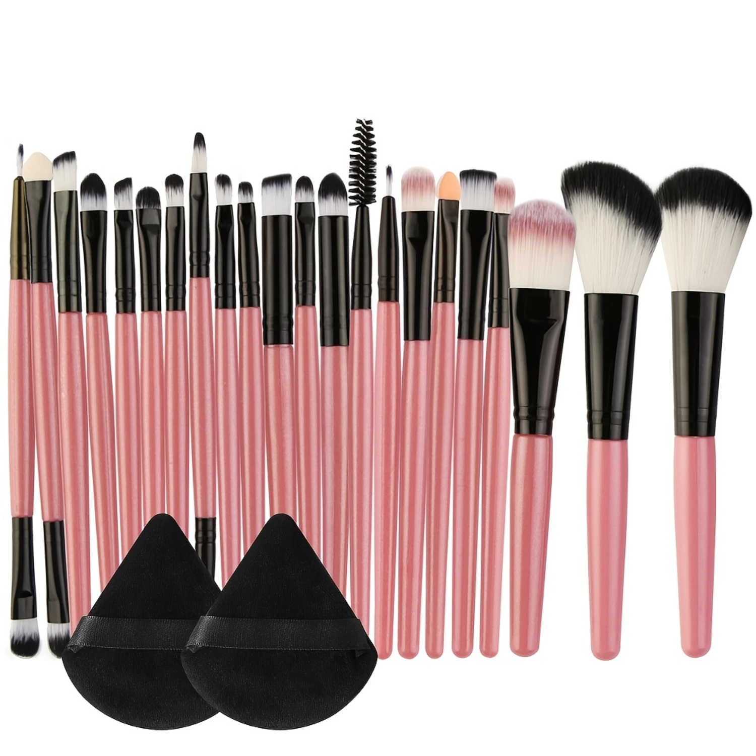 22-Piece Makeup Brush Set + 2 Triangle Puffs - Premium Nylon Bristles, Multi-Functional, Foundation, Powder, Concealers, Eye Sha