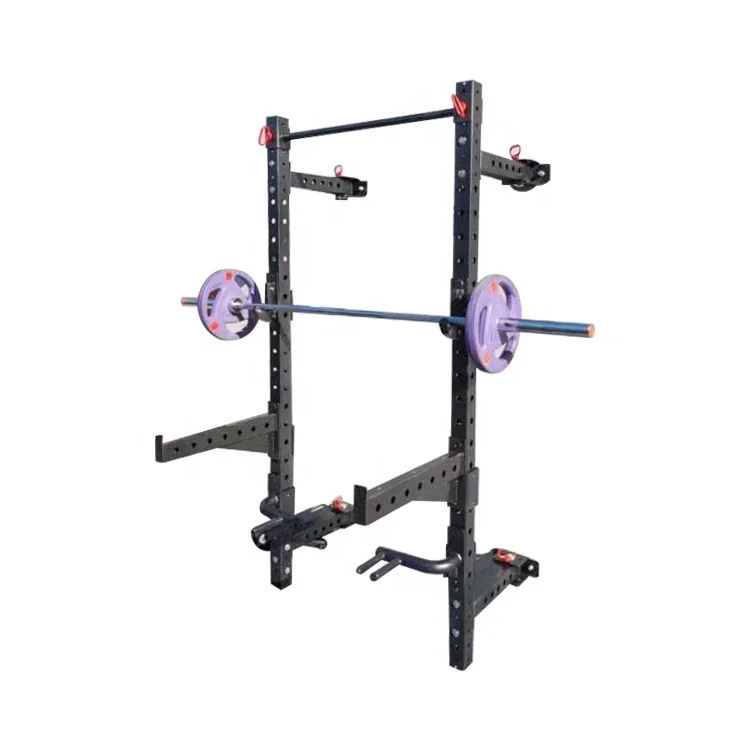 equipment Wall Mount folding Squat power Rack with J-hooks and spotter arms