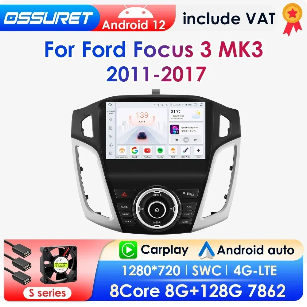 Radio con GPS para coche, reproductor Multimedia con Android, 9 pulgadas, vídeo, Carplay, ocho núcleos, 2011, estéreo, 2DIN, para Ford Focus 3 MK3 2017-7862