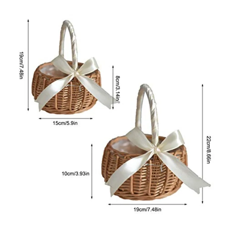 Ensemble de paniers de fleurs de mariage pour filles, 2 pièces, panier de fleurs en rotin et osier avec poignée pour la distribution de pétales et le stockage de bonbons, Ratt élégant